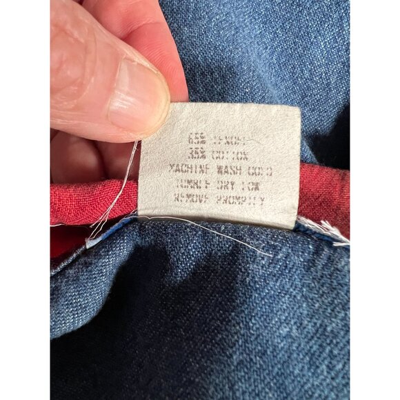 Vintage Denim Shirt With Red Plaid Collar & Pocket Button-Up Size M/L By Thoma 1 - Picture 15 of 16